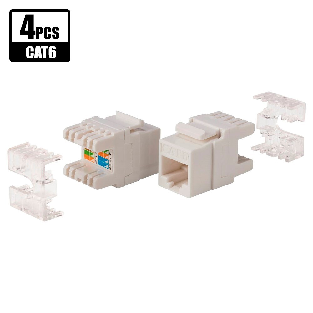 4 Pcs CAT6 RJ45 Keystone Jack 110 Punch Down 28mm 180 Degree Network WHITE