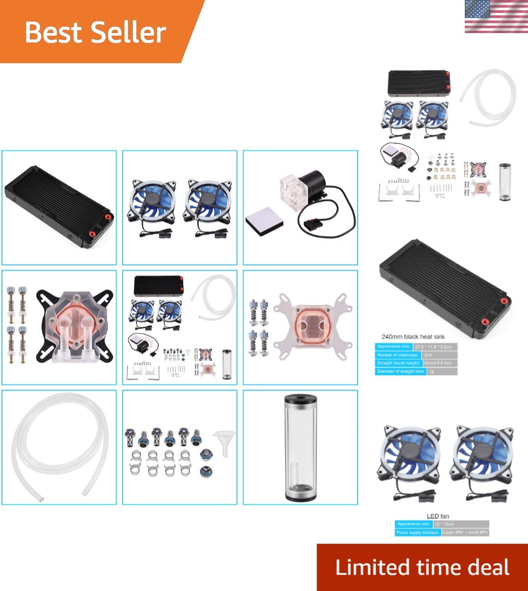 DIY 240mm Water Cooling Kit, DIY 240mm Cooler CPU/GPU Block Pump Reservoir wi...