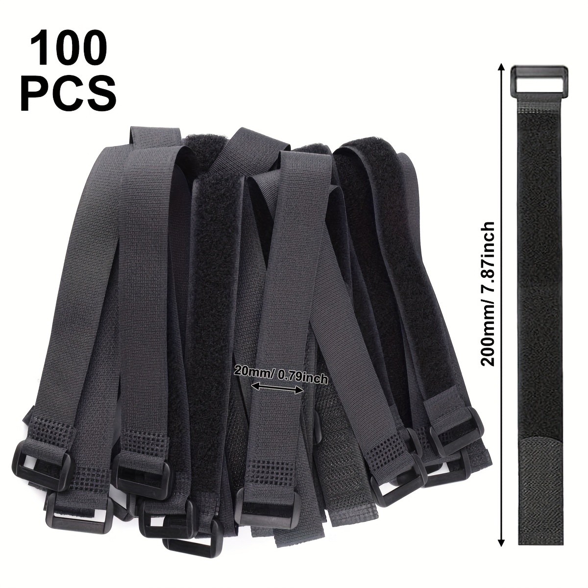 Versatile User Friendly Easy to Install 100PCS Reusable Hook-and-Loop Cable Ties