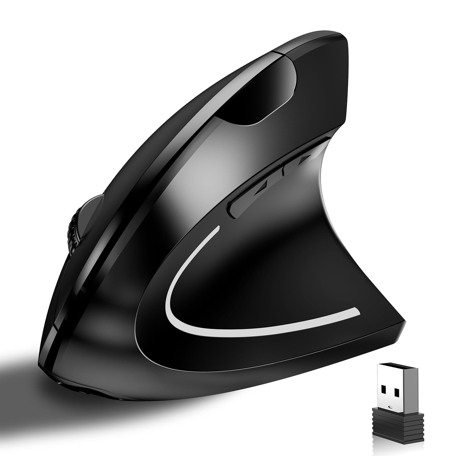 Black Ergonomic Vertical Wireless Mouse Rechargeable 2.4G Optical USB PC
