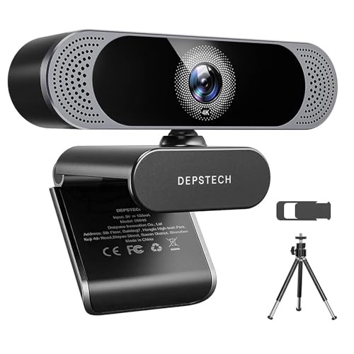 DEPSTECH 4K Webcam Autofocus 8MP UHD Resolution Dual Microphones Tripod Included