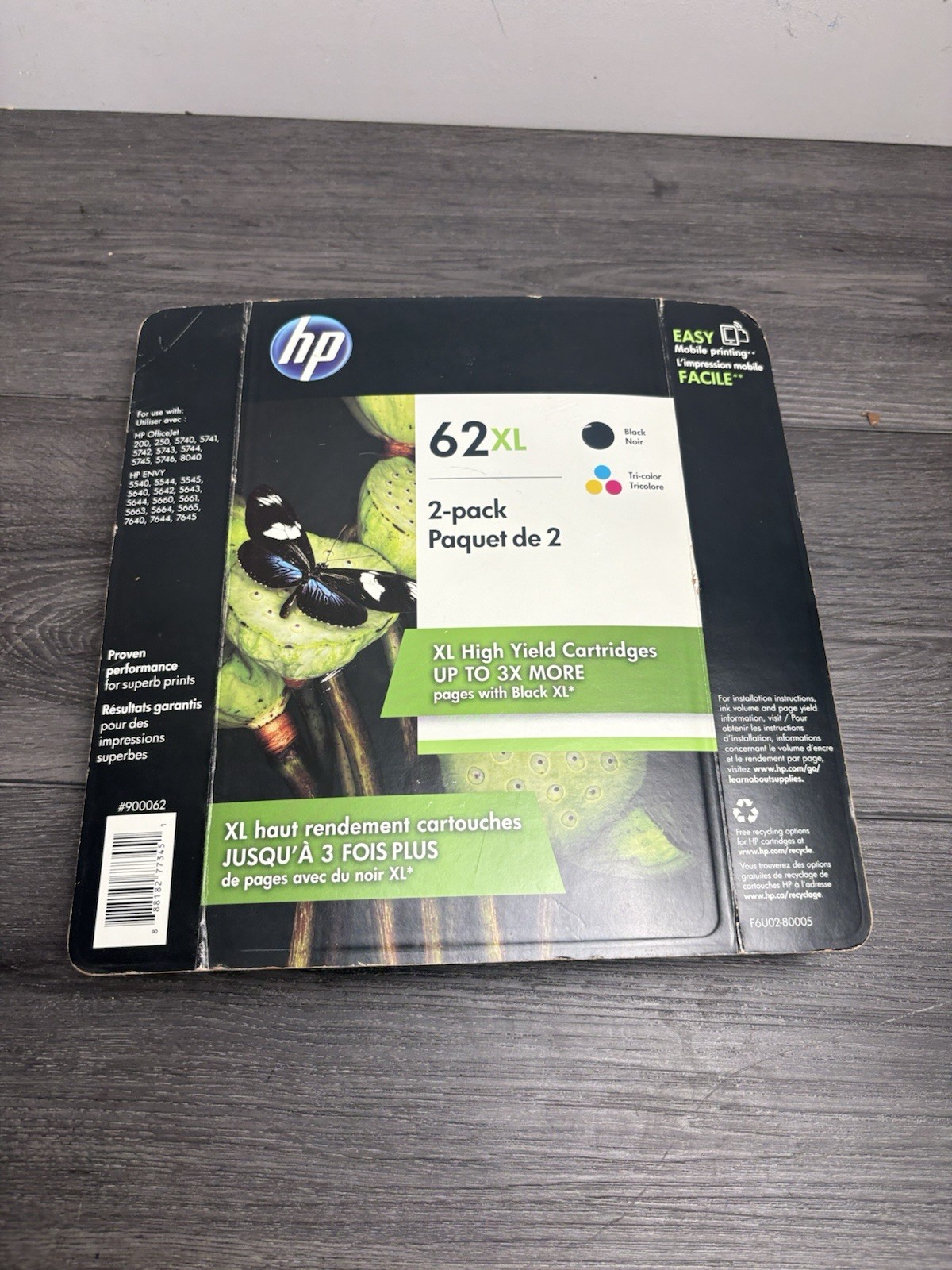 HP N9H67FN 62XL Black High Yield & 62 Tri-Color Combo Pack Cartriges Exp 04/2019