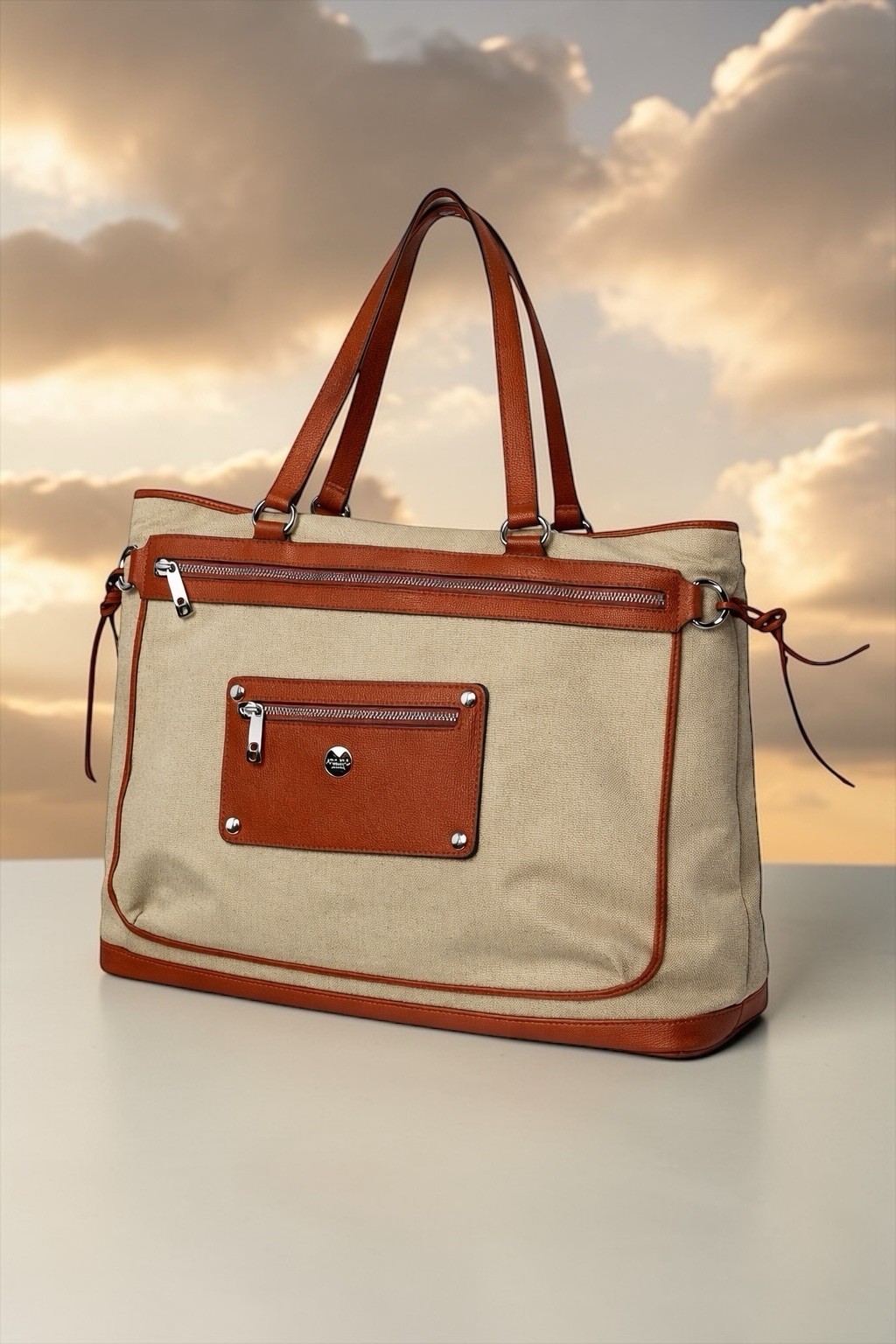Knomo London Womens Laurel  18” Canvas Brown Laptop  Shoulder Bag, briefcase