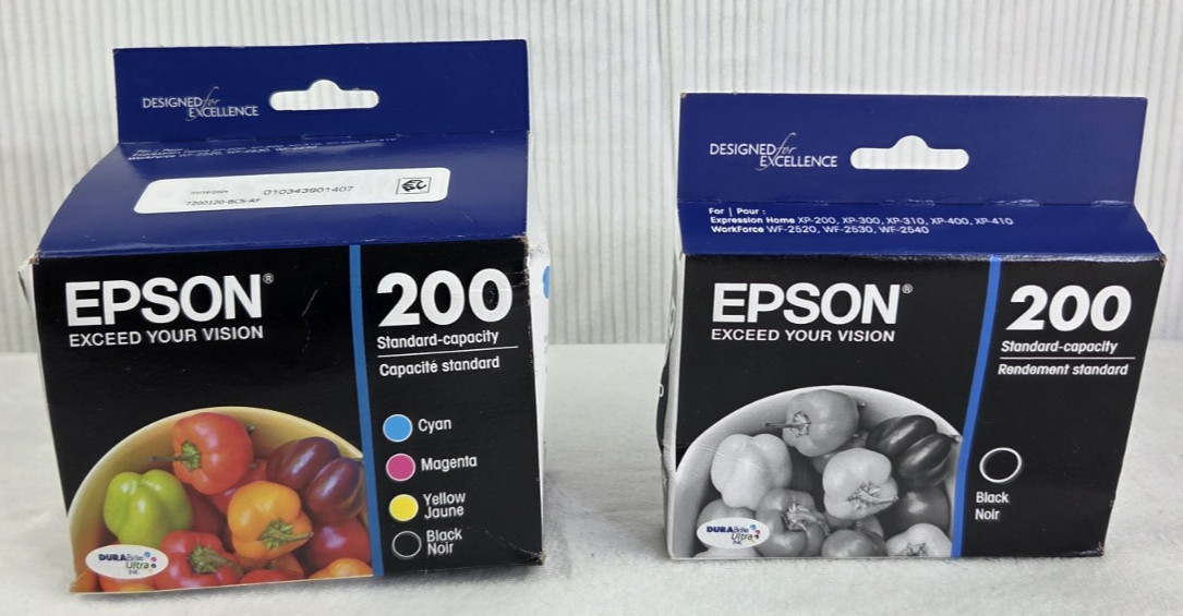 Epson 200 Ink 4 Pack CMYB With Extra Black Cartridge New Sealed Exp 02 2027
