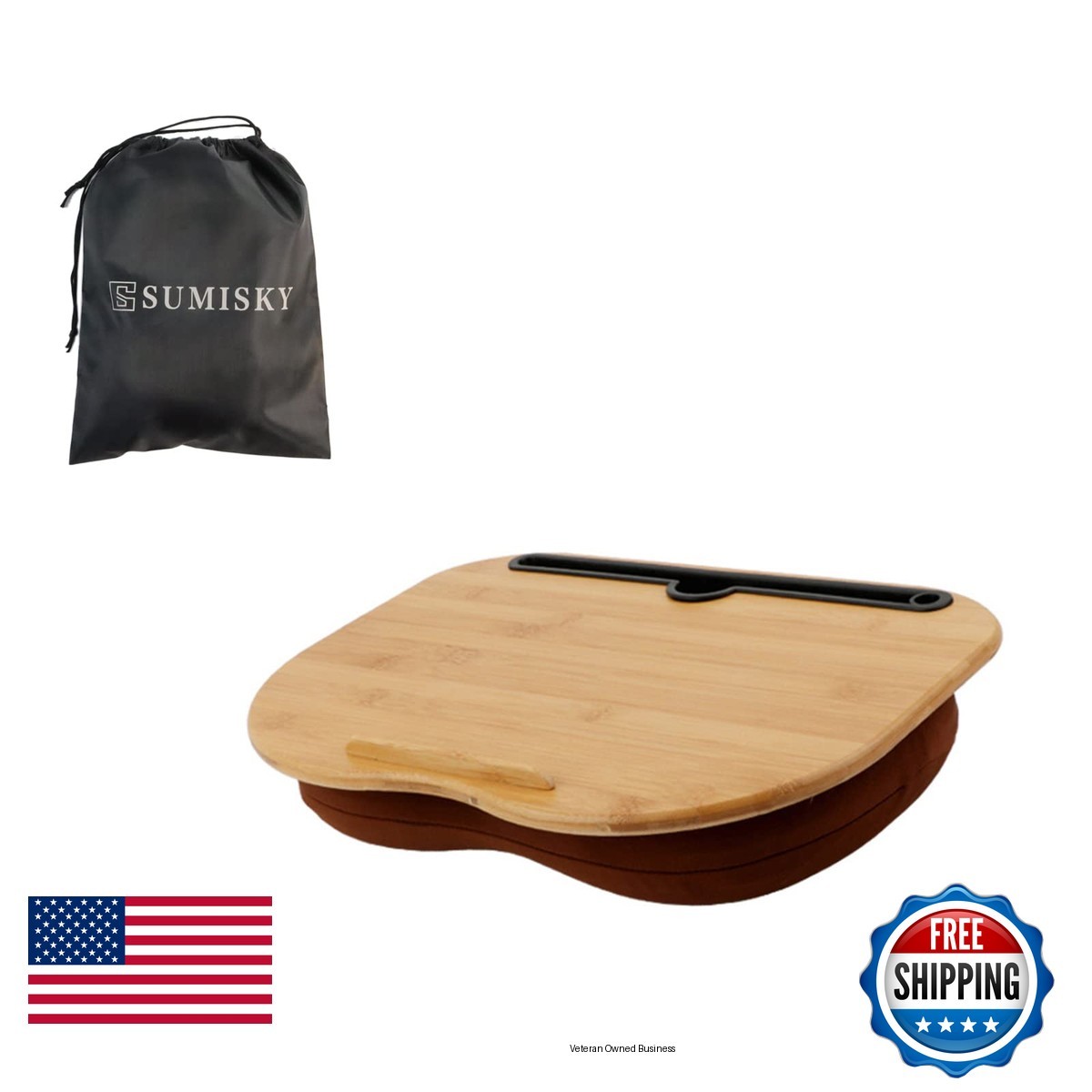 SUMISKY Lap Desk 14" Laptops-Bamboo Laptop Desk Cushion & Phone Holder