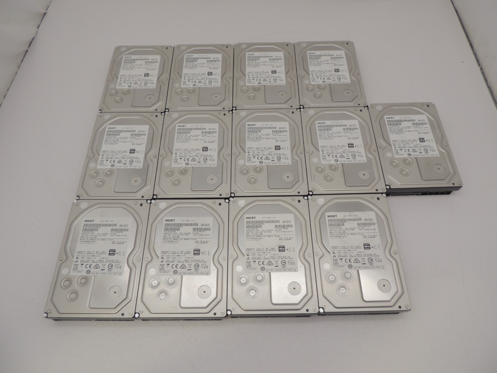 Lot of 13 HGST 4TB 3.5" 12Gb/s 7200RPM SAS Server Hard Drive HUS726040AL4210