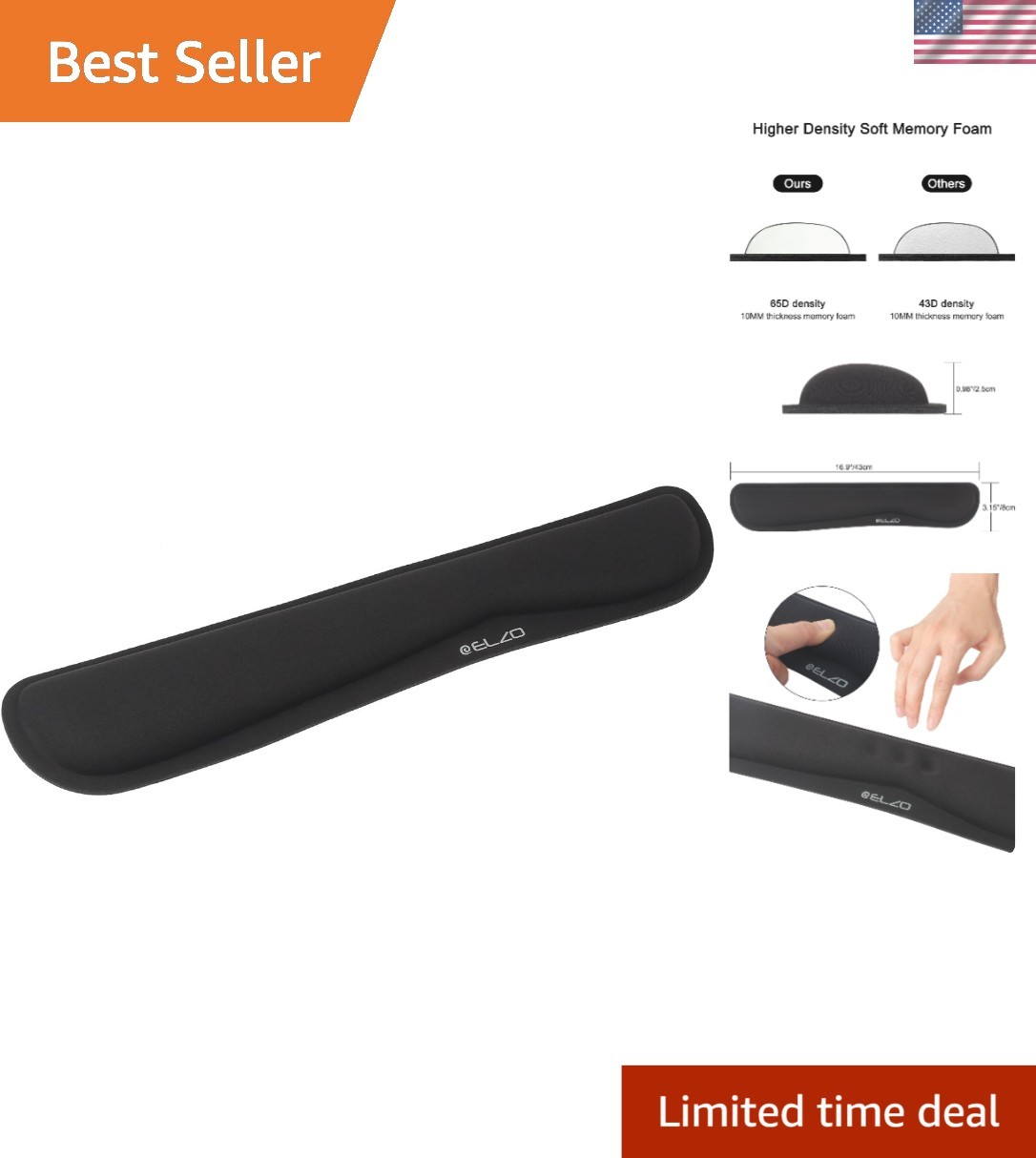 High-Density Memory Foam Ergonomic Wrist Support - 16.9" x 3.15" Durable Pad