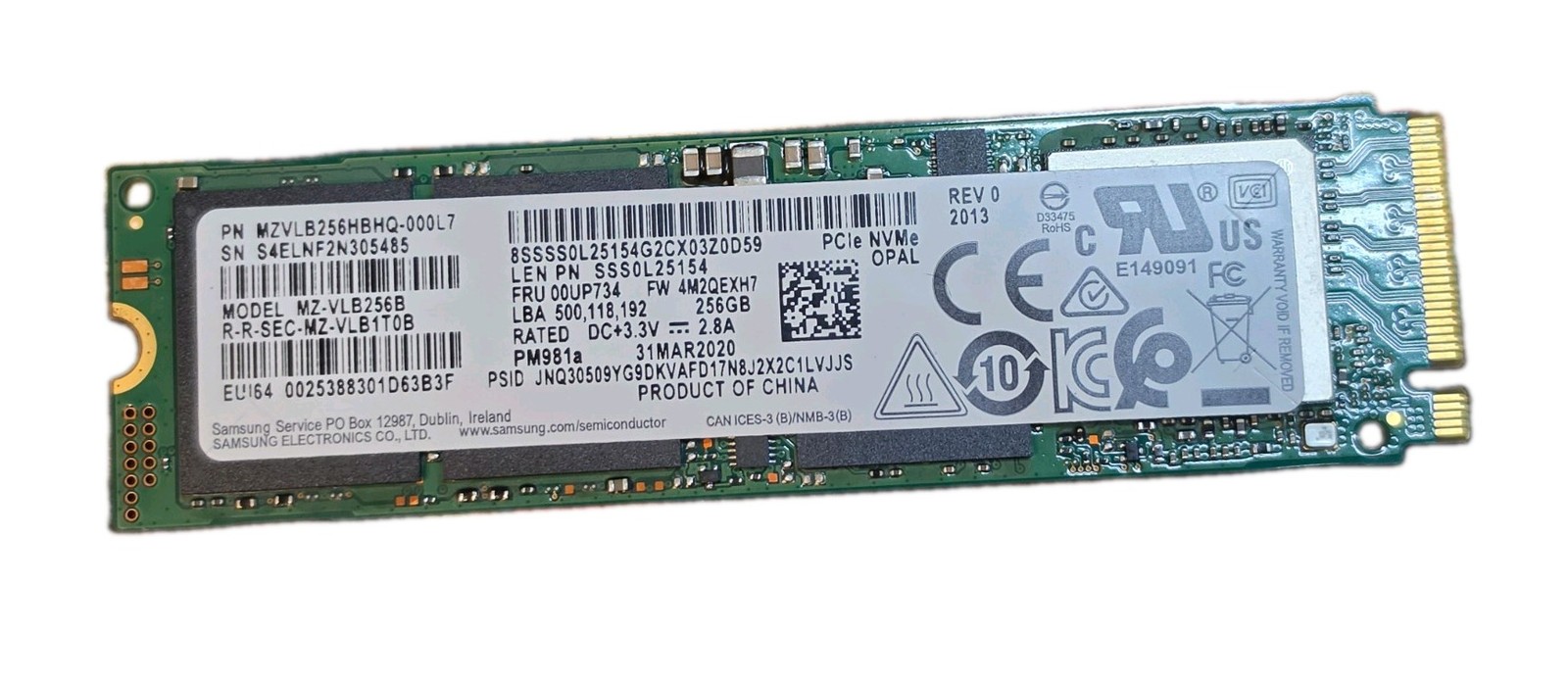 Samsung MZ-VLB256B PM981a 256 GB NVMe M.2 80mm Solid State Drive