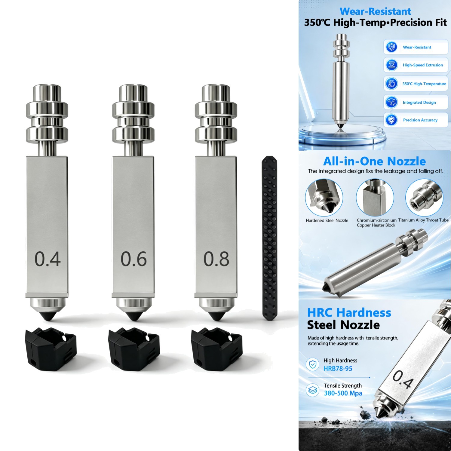 3PK Hardened Steel Nozzles for Anycubic Kobra X/Kobra 4 All-in-One Leak-Free Kit