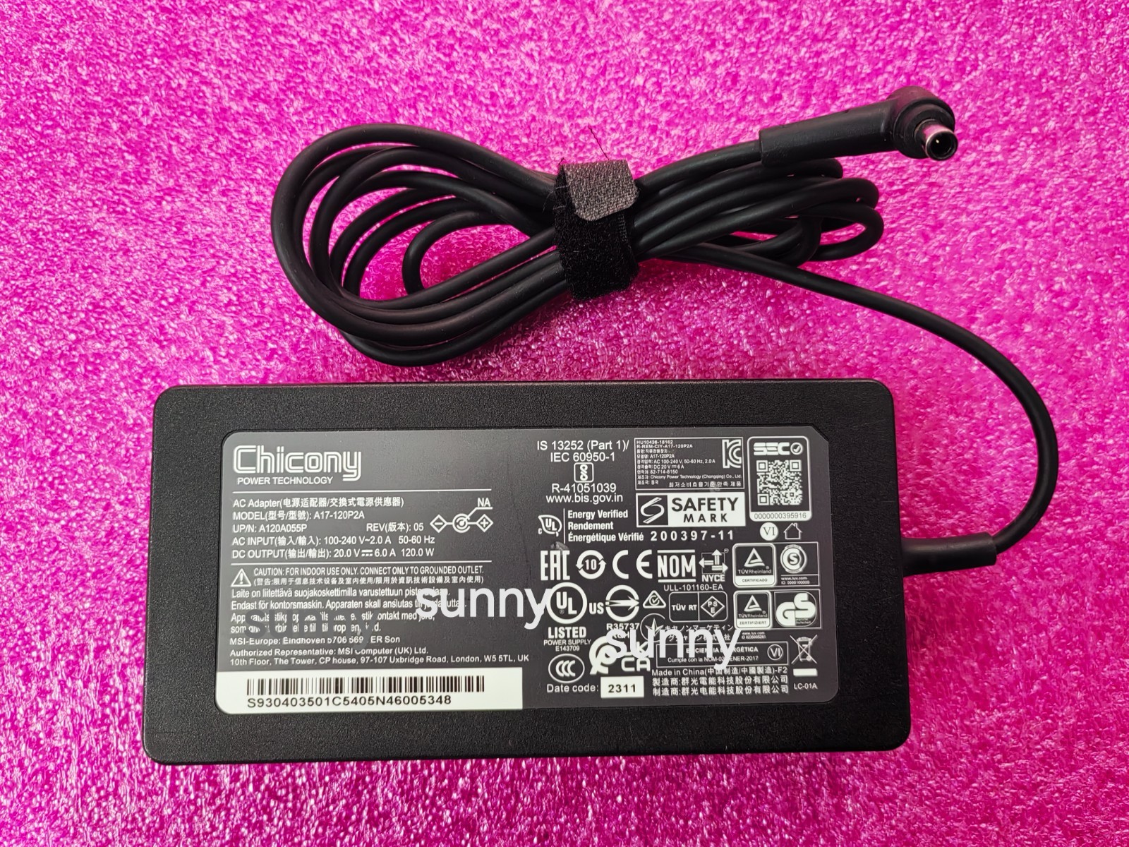 For MSI Thin GF63 12UC 12UDX 20V 6A A17-120P2A 4.5mm 120W AC Adapter 100%Genuine