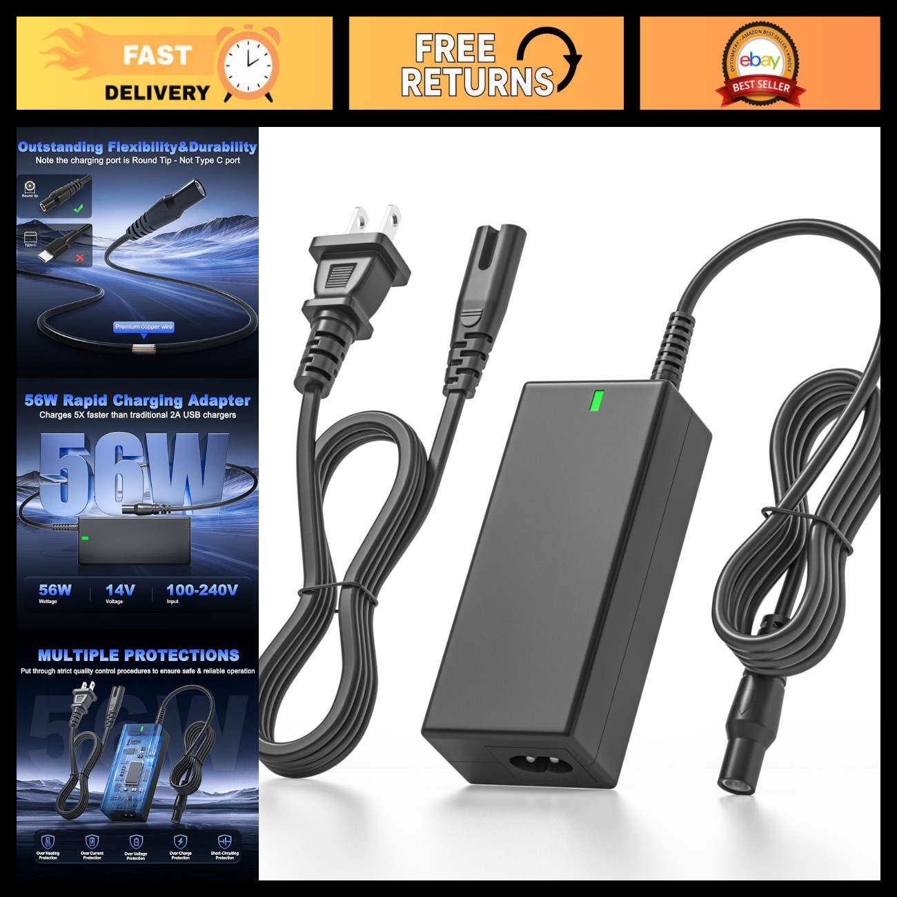 56W 14V Fast Charger for GB70 GB150 - High-Speed Charging Cord, Portable & Relia