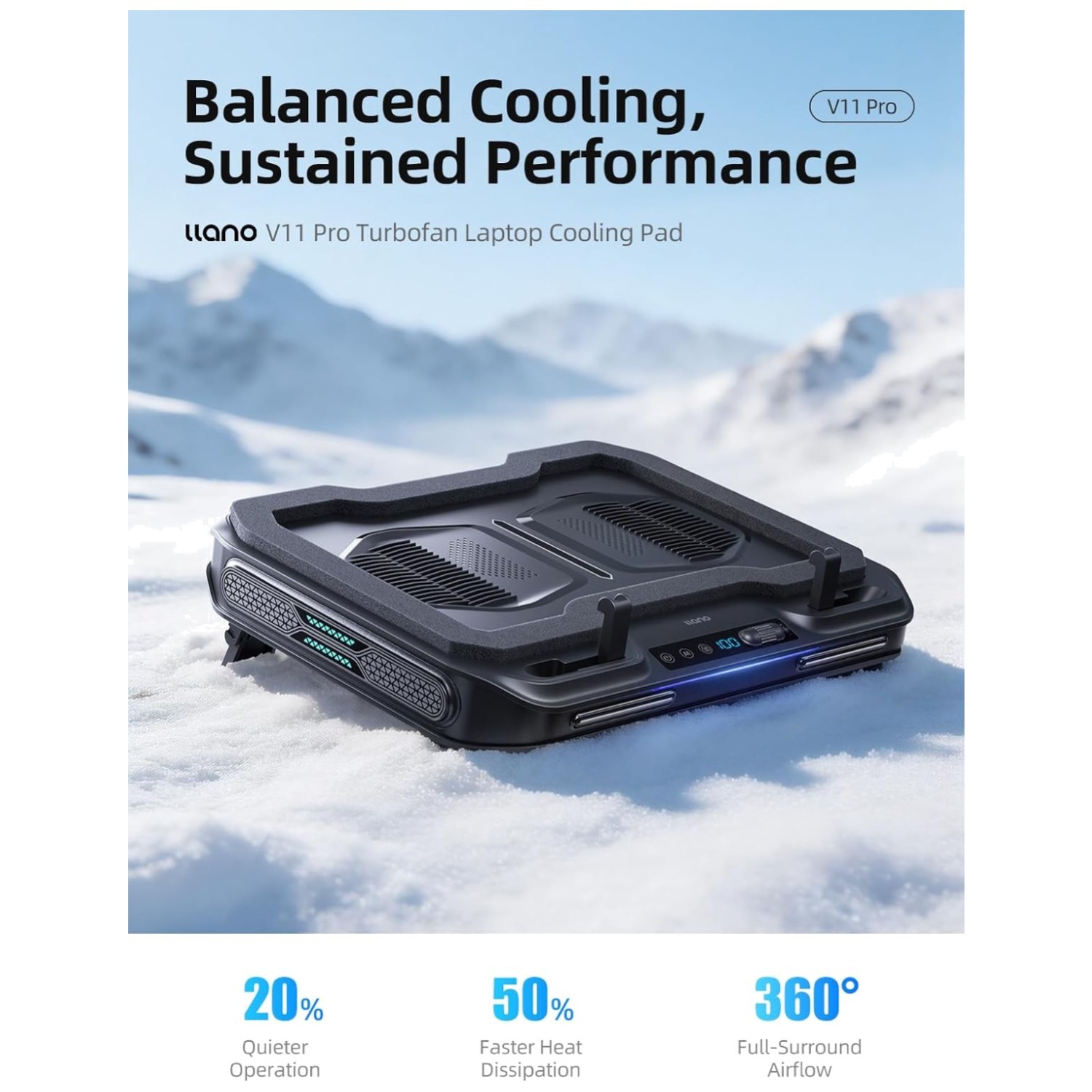 V11 Pro Laptop Cooling Pad, Dustproof Design, 3-Port USB Hub