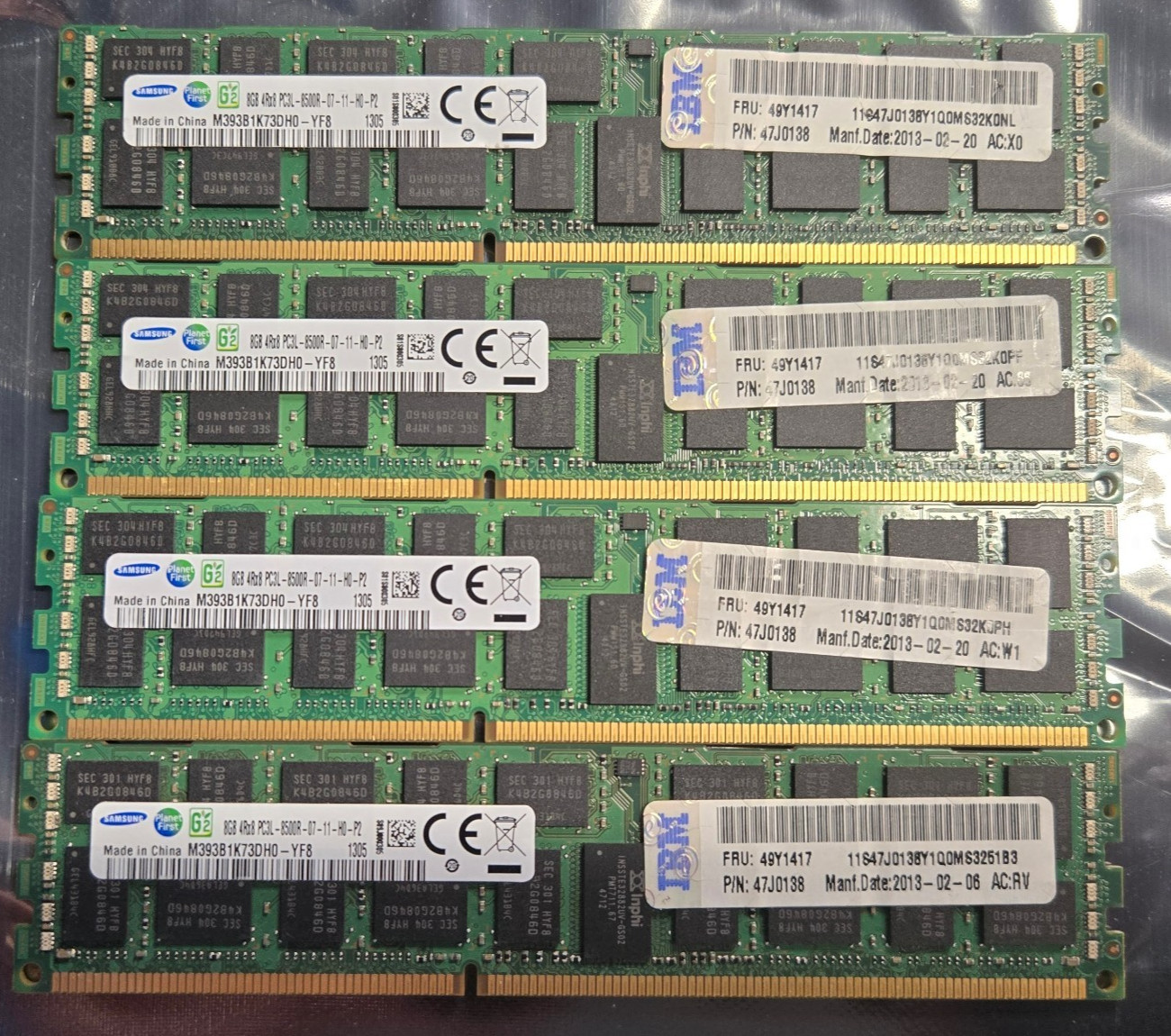 IBM 32GB Lot (4x8GB) PC3L-8500R DDR3 1066MHz 2Rx8 ECC Reg RAM 49Y1417 47J0138