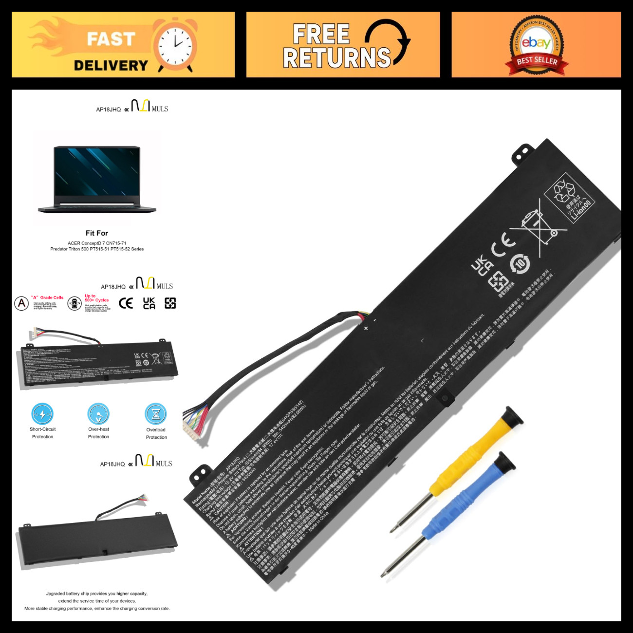 High-Capacity Laptop Battery for Acer Predator Triton 500 PT515-51 PT515-52