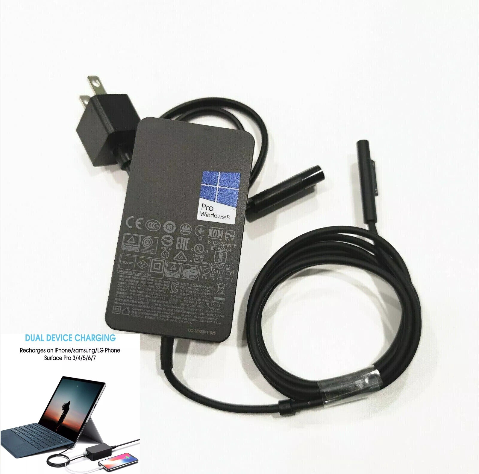 65W Microsoft Surface Pro 3 4 5 6 7 Book Laptop Charger Power Adapter 1706 15V4A