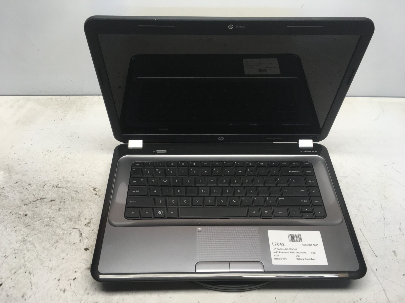 HP Pavilion G6-1B50US AMD Phenom II P650 2600MHz 4 GB NO HDD
