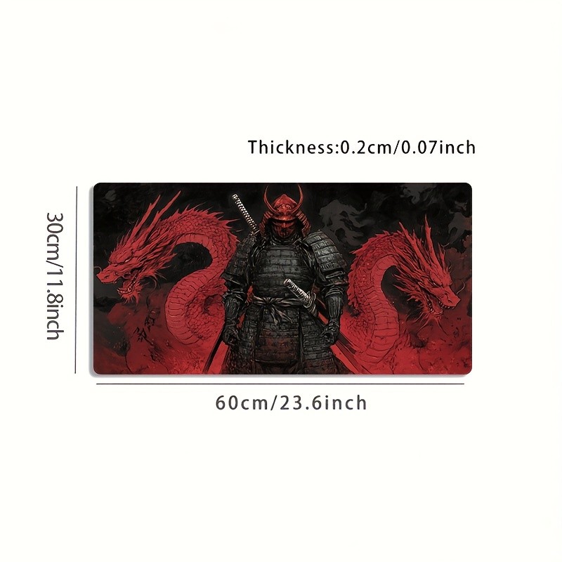 1pc Large-sized Esports Gaming Mouse Pad, Red and Black Samurai Twin Dragons P