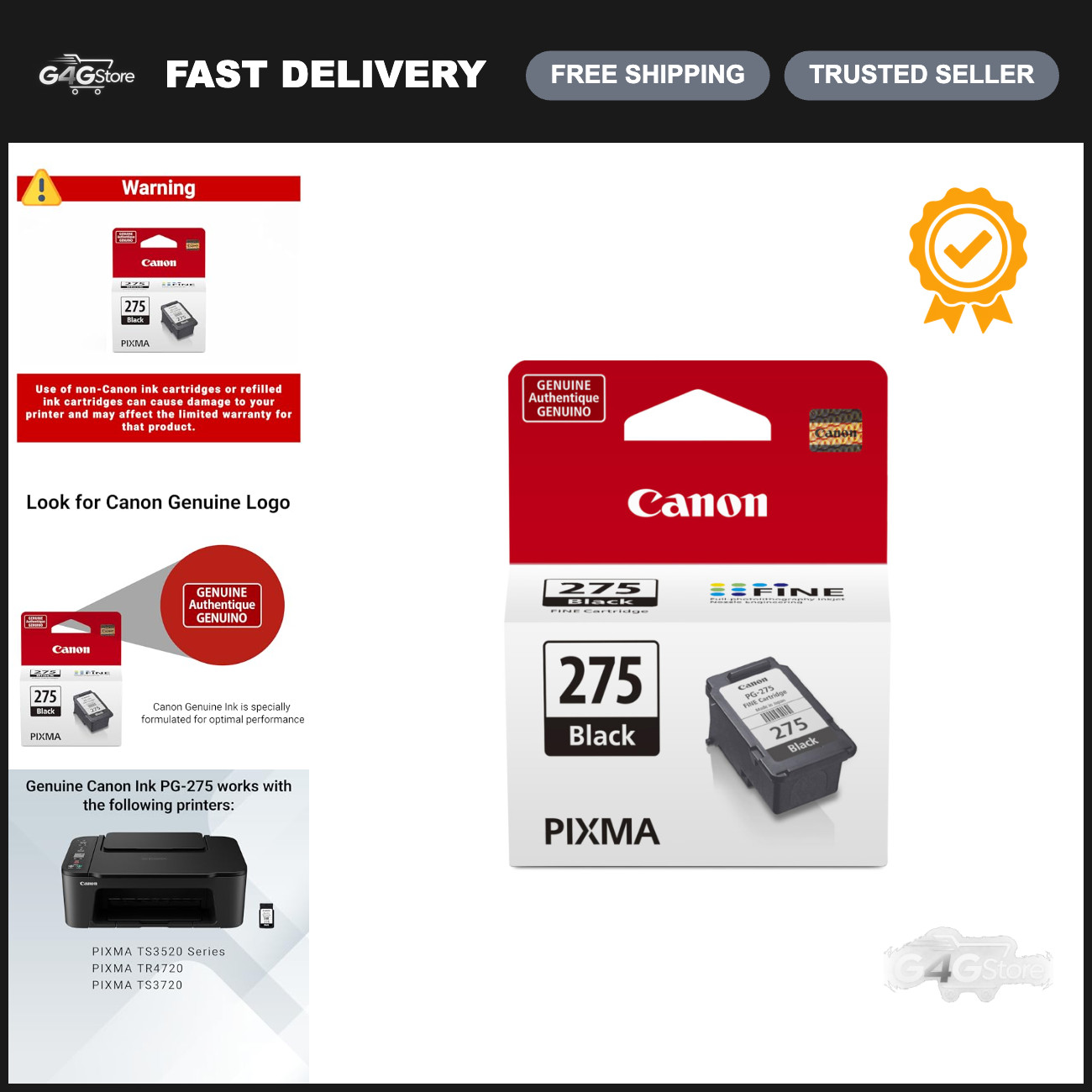 High-Quality Black Ink Cartridge PG-275 for Crisp Printing, Compatible with Mult