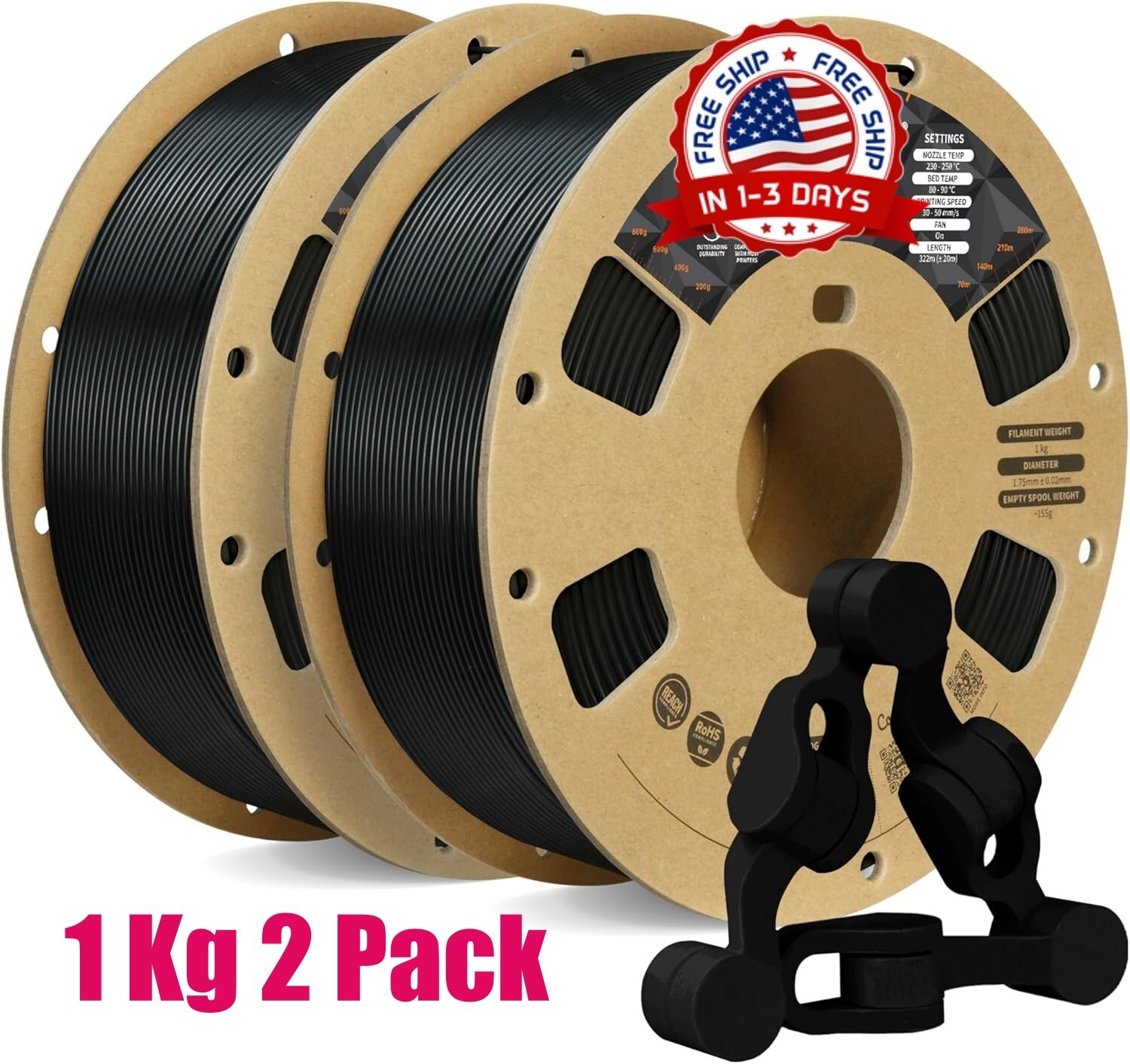 Filamento para impresora 3D de 2 kg 1,75 mm color negro, para proyectos grandes