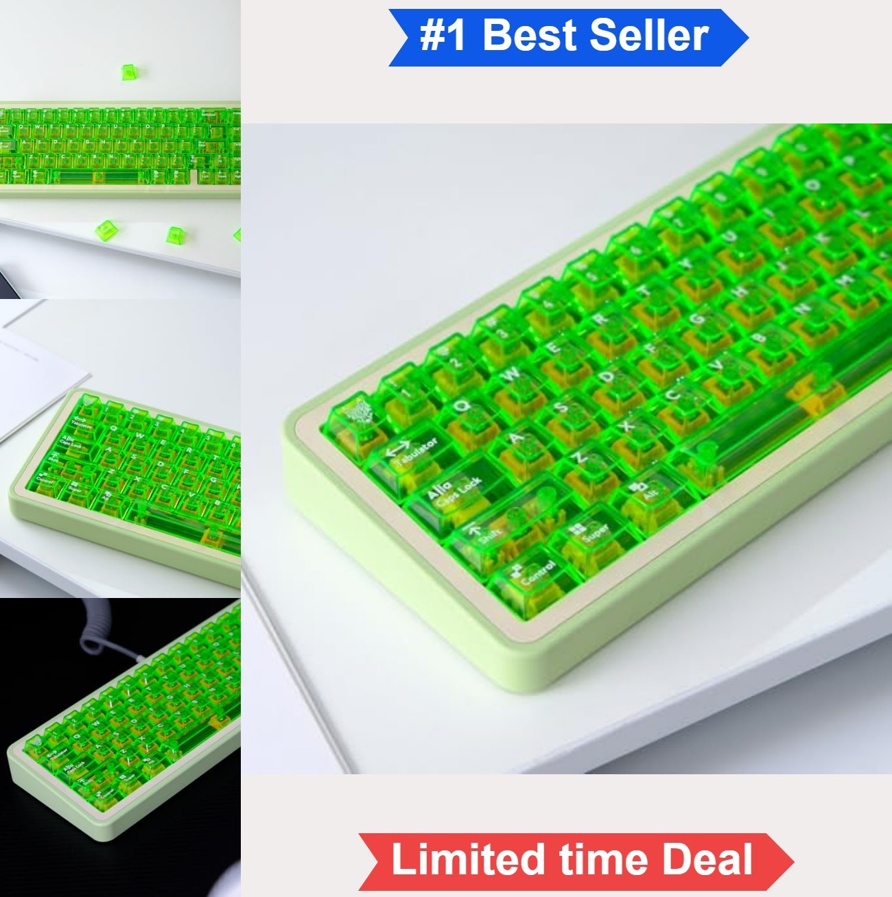 114 Key Transparent Keycaps PC Cherry Profile Bright Green Clear Fit 60 65 75