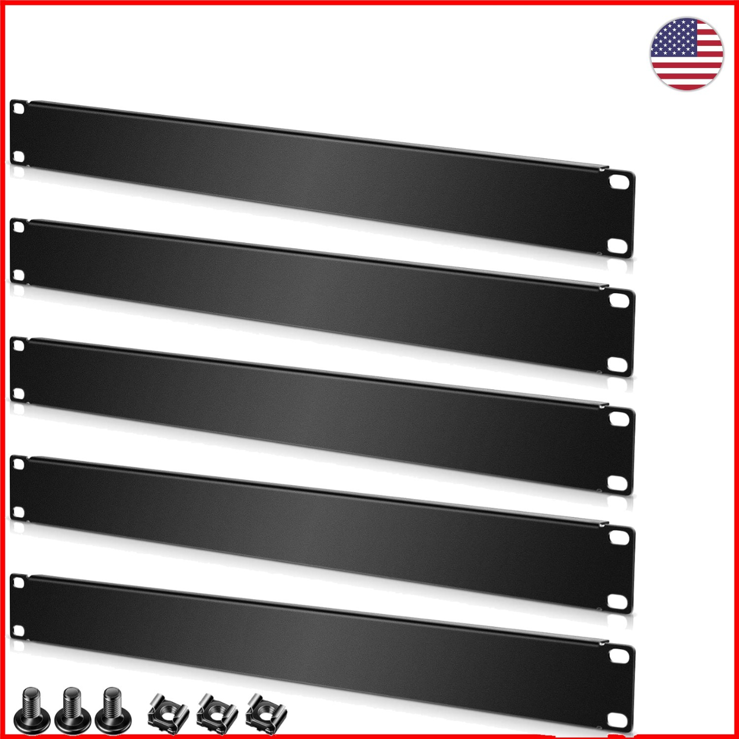 Durable Black Rack Panel 1U Set of 5 - Perfect for Server Racks & Enclosures