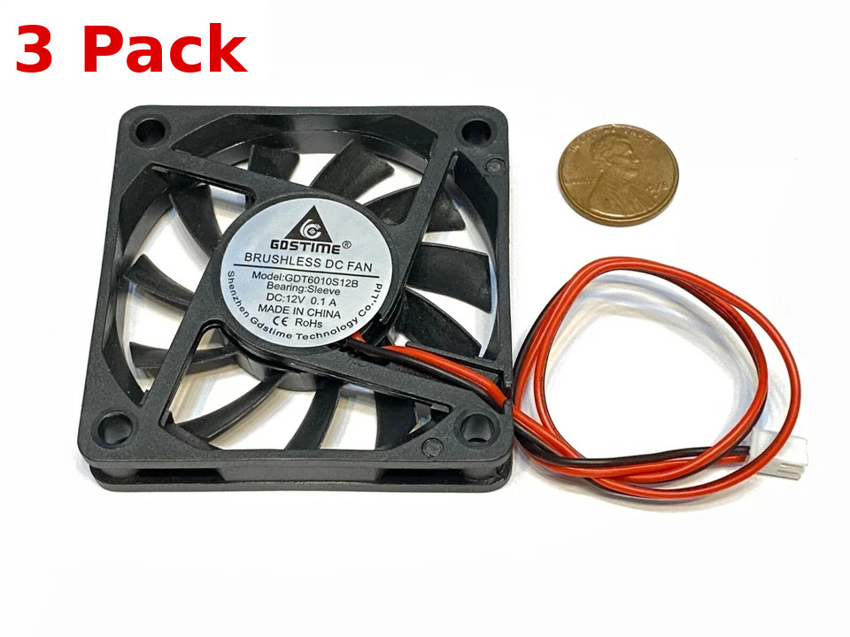 3 Pack 6010 60mm x 10mm 12V Brushless Cooling Fan 2 Pin Replacement 60x60x10 A11