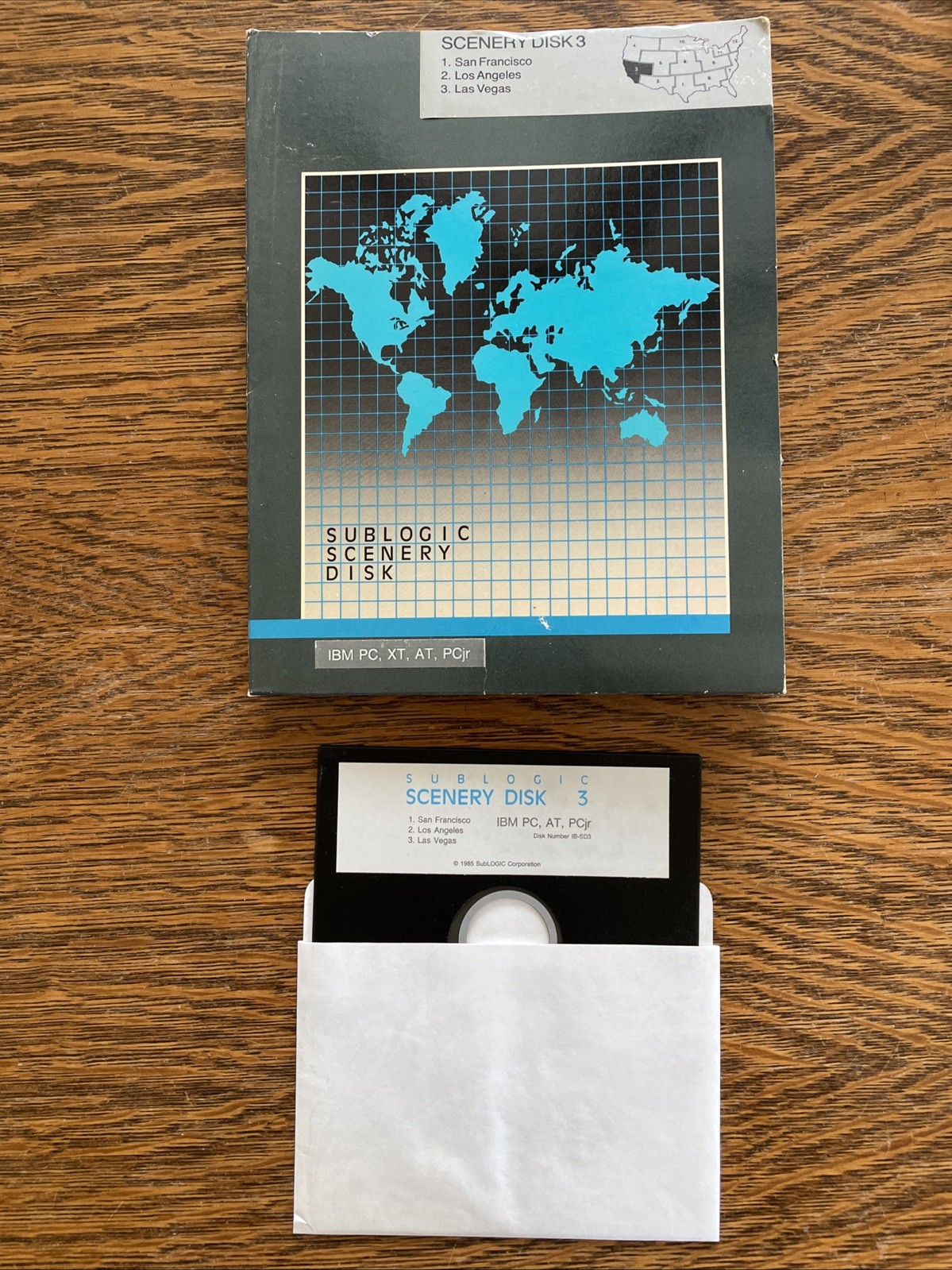 Vtg SUBLOGIC SCENERY 5.25 DISK #3 San Francisco, Los Angeles, Vegas IBM PC XT AT