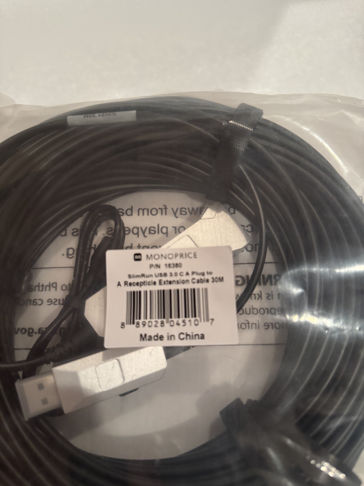 Monoprice SlimRun USB 3.0 Fiber Optic Extension Cable 30M 98ft A Male to Female
