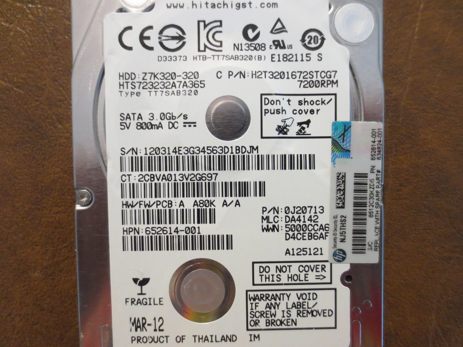 Hitachi HTS723232A7A365 PN:0J20713 MLC:DA4142 320gb 2.5" Sata Hard Drive