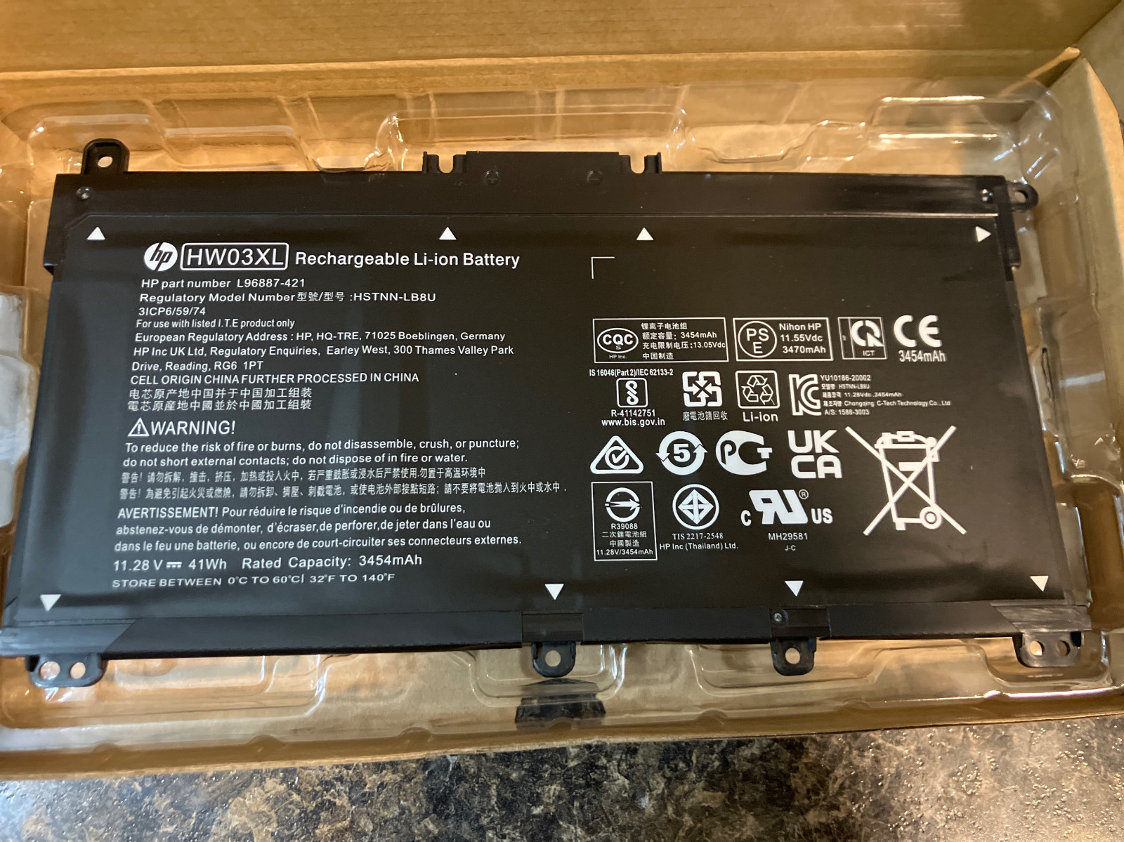 Genuine OEM HW03XL Battery for HP 11.34V 41.04Wh 3440mAh HW03XL L97300-005 New