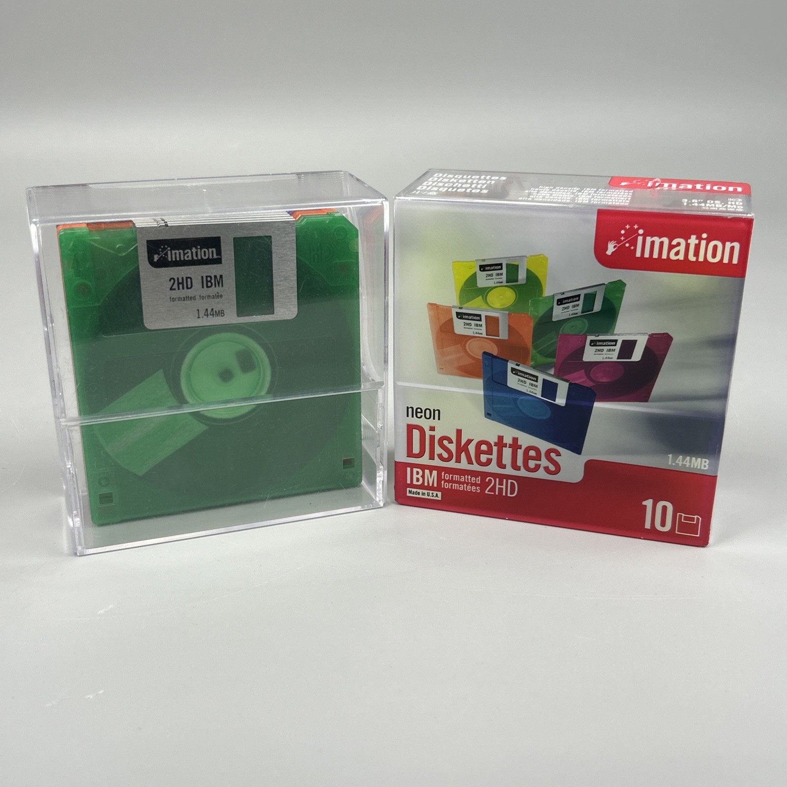 Imation Neon Floppy Diskettes IBM Formatted 2HD 1.44MB 10 Pack Sealed + 7 Bonus