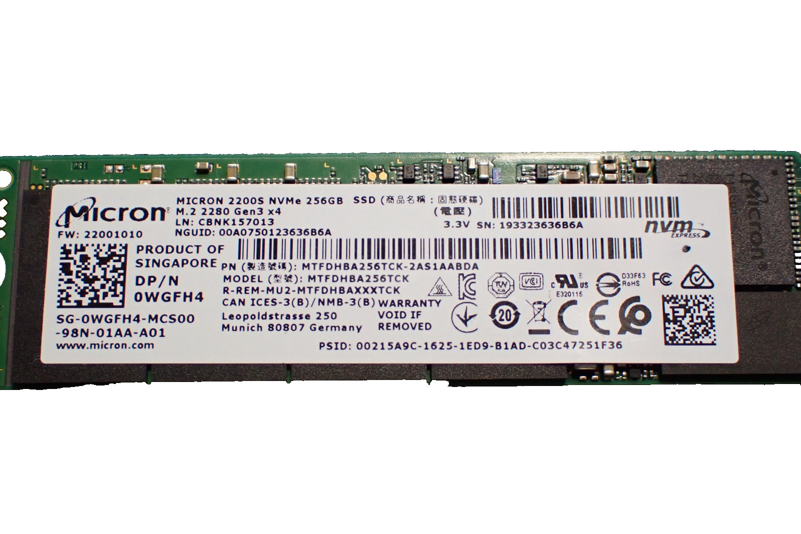 MICRON N7JKT 2300 MTFDHBA512TDV 512GB M.2 2280 NVME PCI-E SSD Solid State Disk