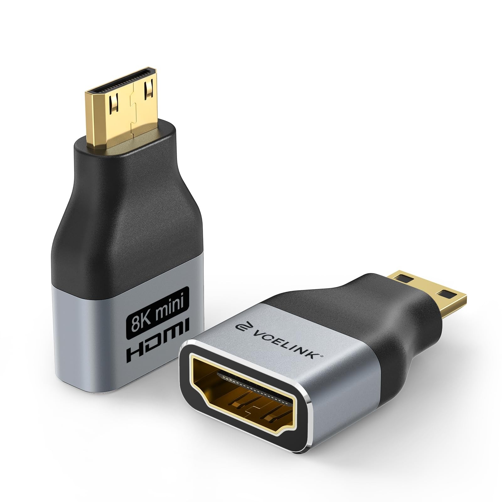 VCE Mini HDMI to Adapter, 8K@60Hz/4K@120Hz, Gold-Plated 2-PACK, Black
