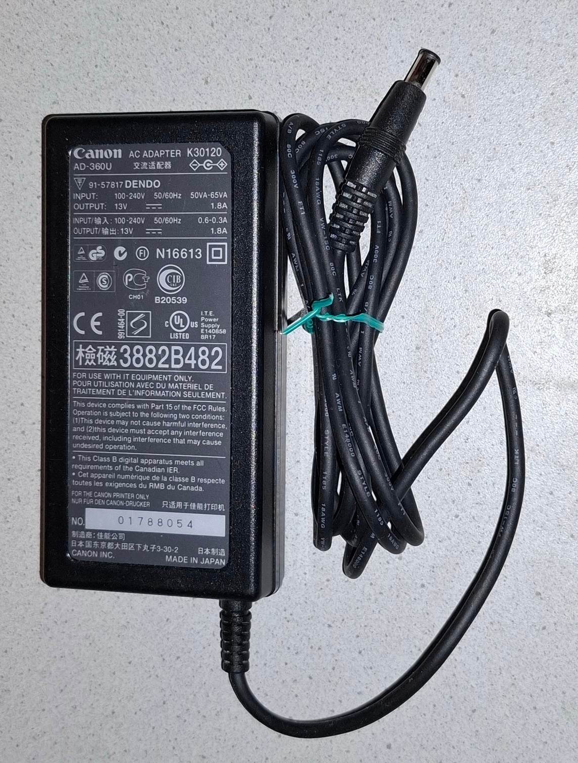 Genuine Canon Power Supply K30120 AD-360U 13V 1.8A Adapter Used