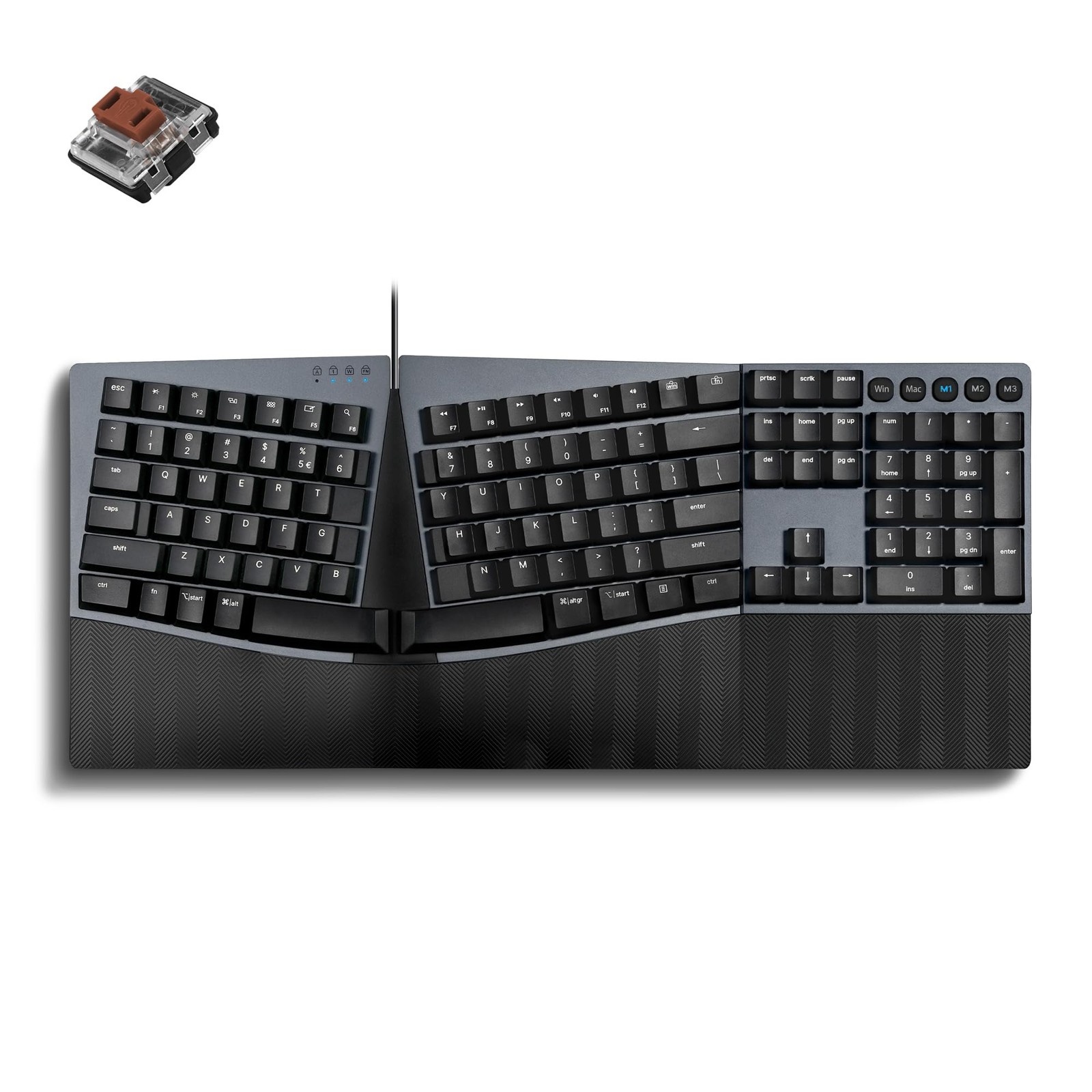 Perixx PERIBOARD-535BR Wired Ergonomic Mechanical Keyboard, Full-Size Tactile