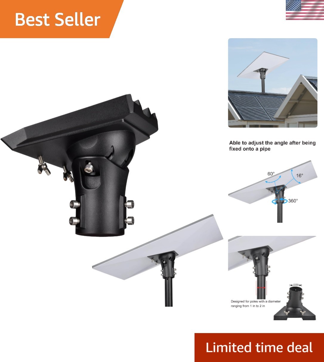All-Weather Adjustable Pipe Mount for Starlink Dishes - Black Coated Finish