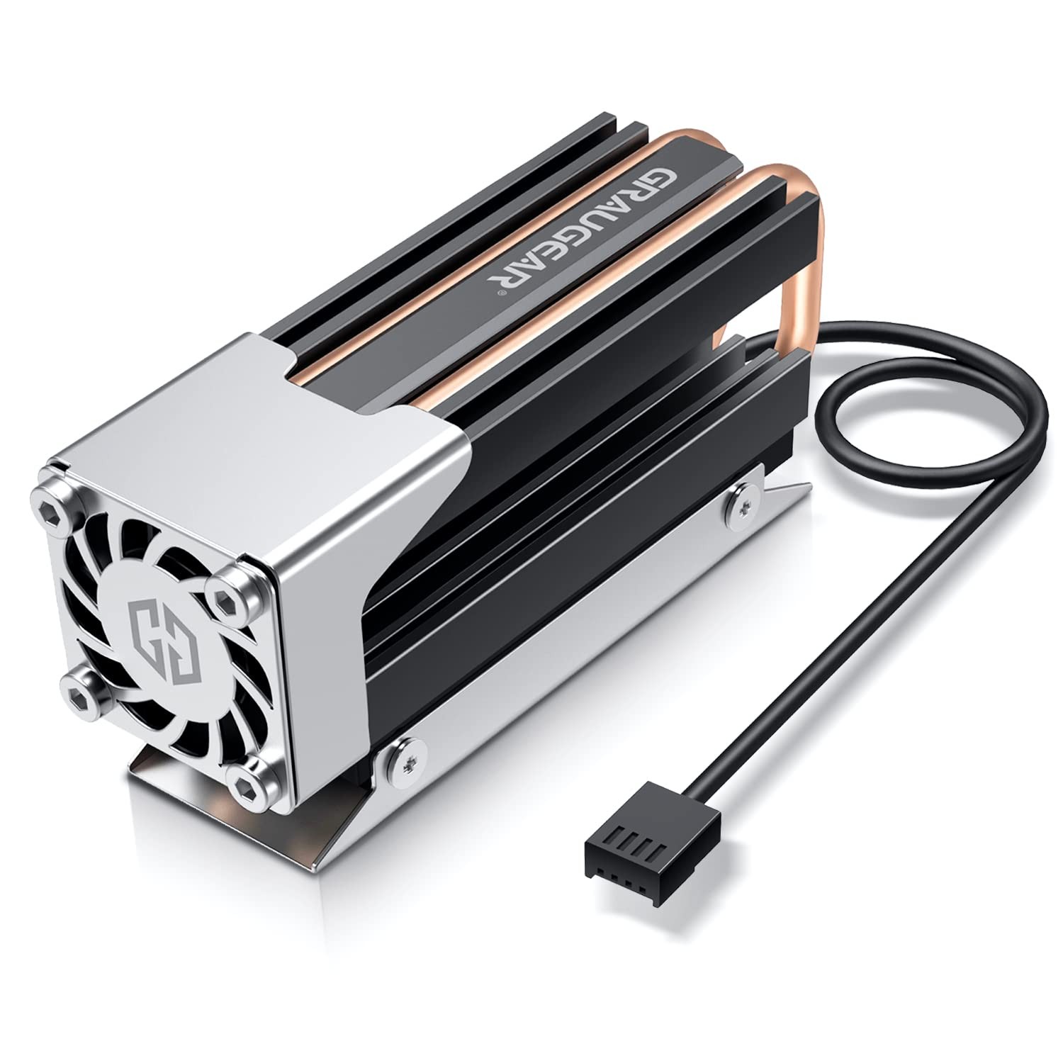 Ultra-Quiet M.2 2280 SSD Heatsink with Efficient Fan & Dual Copper Cooling Pipes