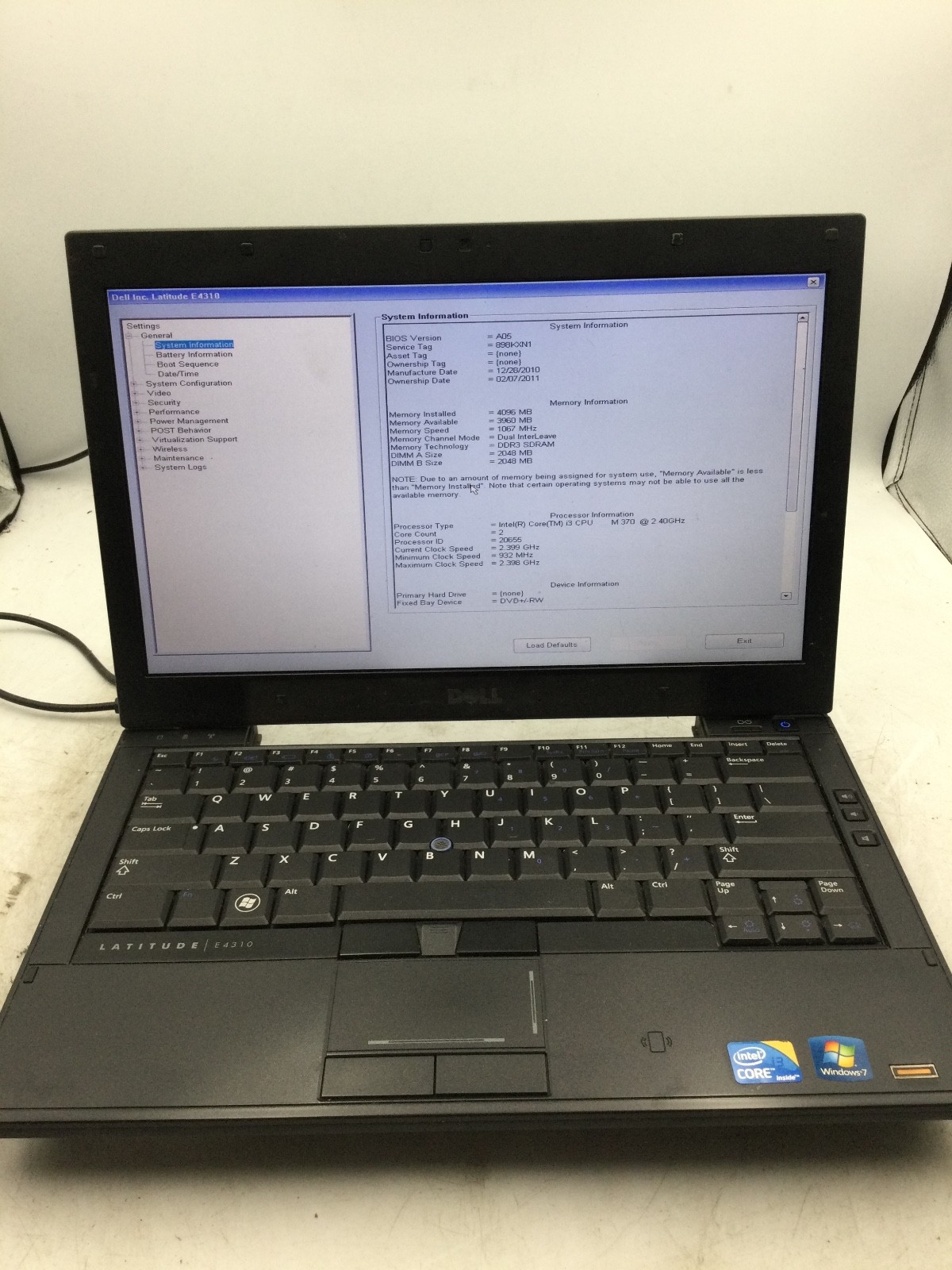 DELL LATITUDE E4310 - BOOTS TO BIOS - INTEL I3 M370 - 4GB RAM - 13" - READ - BB