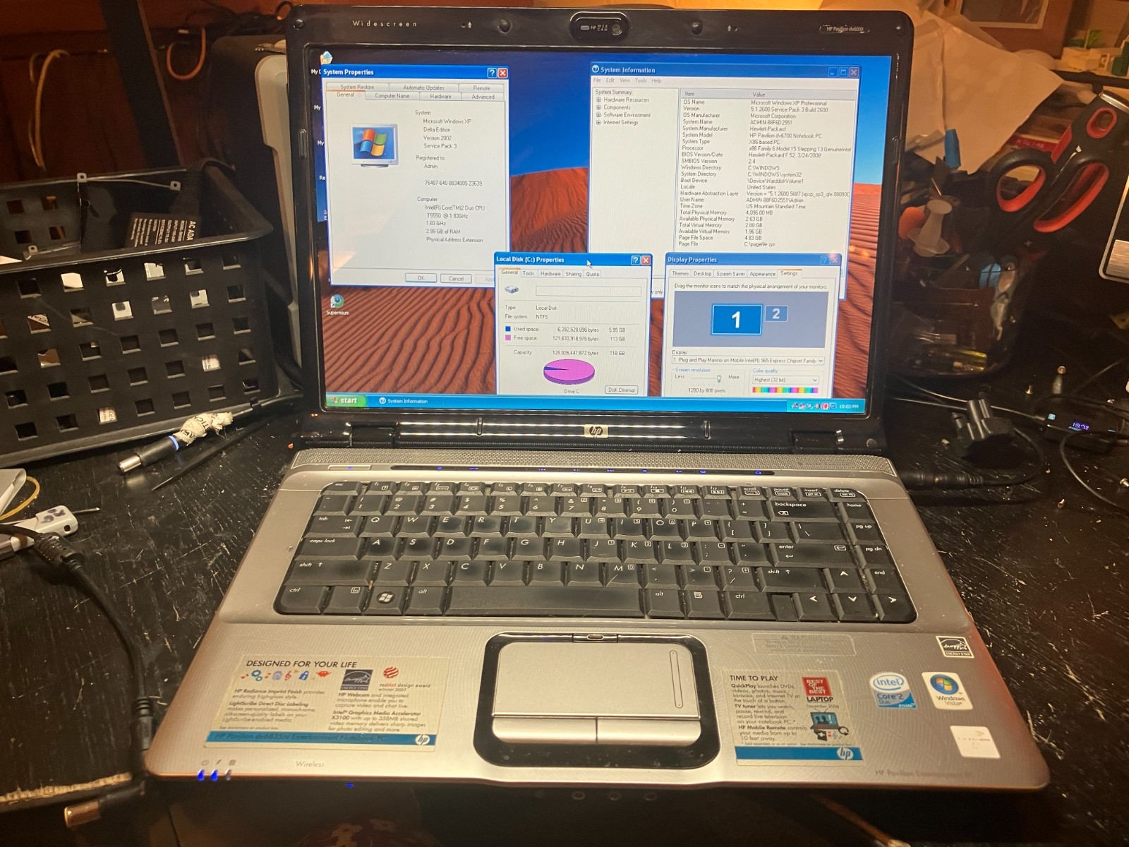 HP Pavilion dv6700 Vintage Laptop 15" C2D 1.8GHz 120GB SSD 4GB RAM Win XP NVIDIA