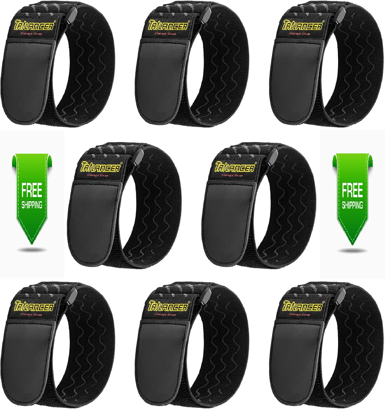 Trilancer Elastic Cinch Straps with Anti-Slip Strips, 12'' x 2'' (8 Pack)