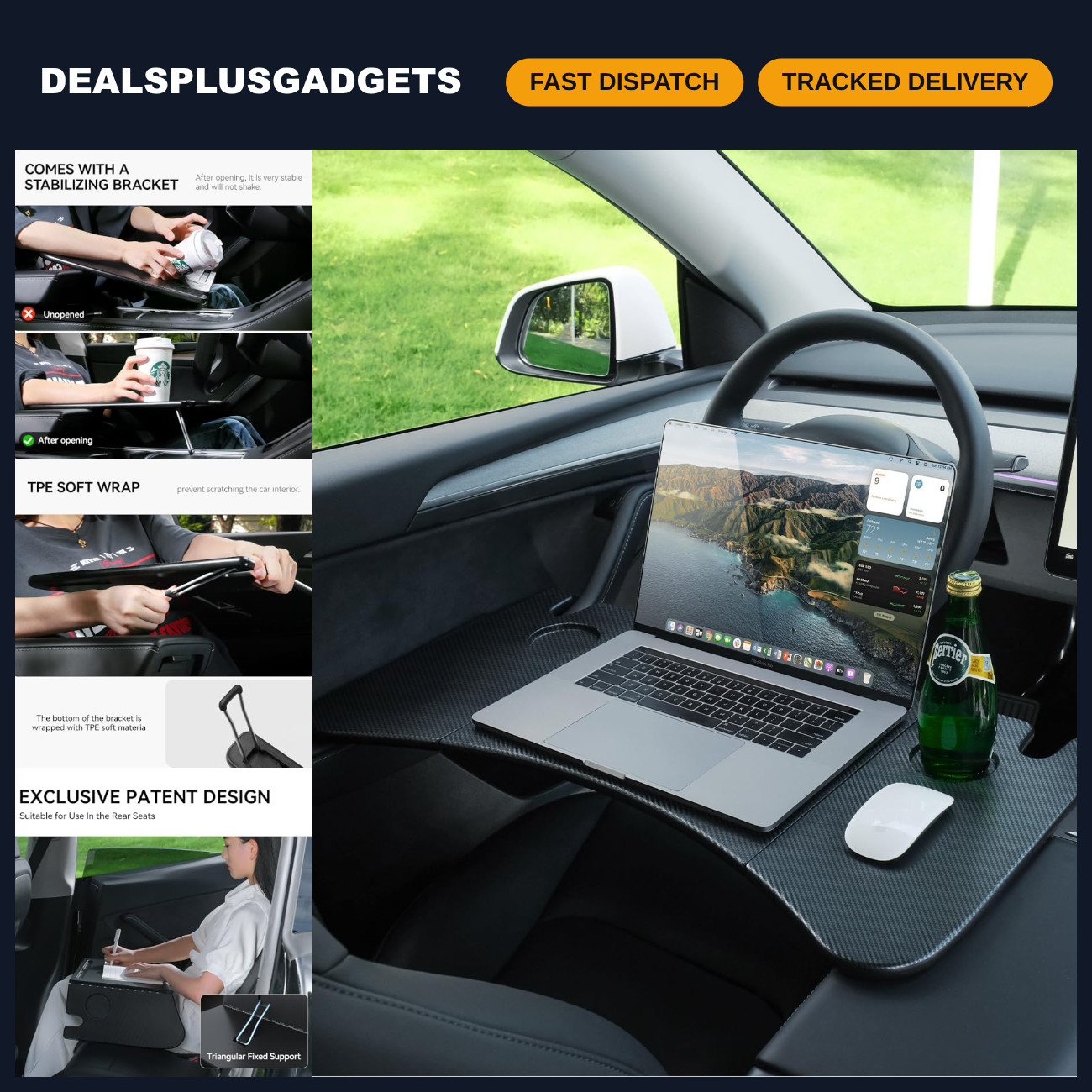 Foldable Car Food Tray for Tesla Model Y 3 S X - Upgraded Table with Support Leg