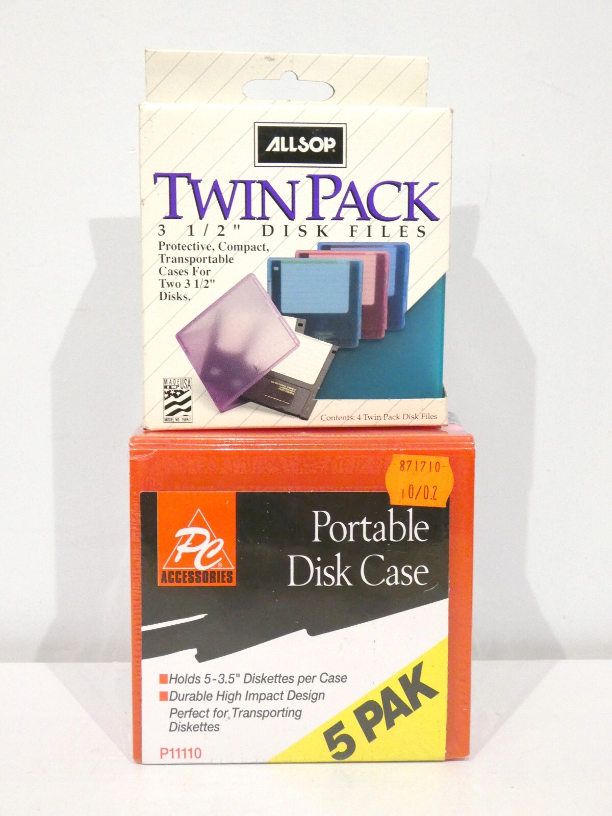 2 PC Accessories 3.5" Diskette Portable Storage Cases Rainbow Colors NOS