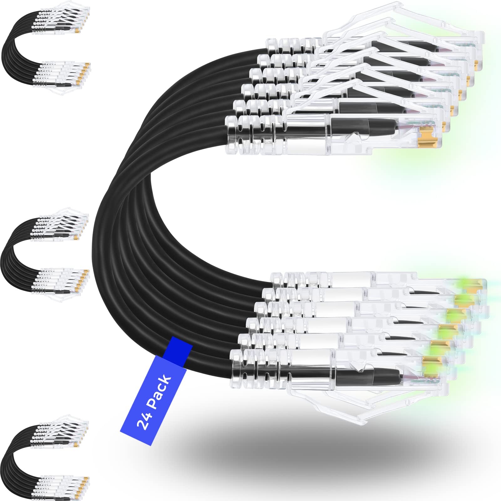 Patch Cables Cat6/ Cat6a 0.5ft 24 Pack Slim, Cat6a Ethernet Patch Cable 10G S...