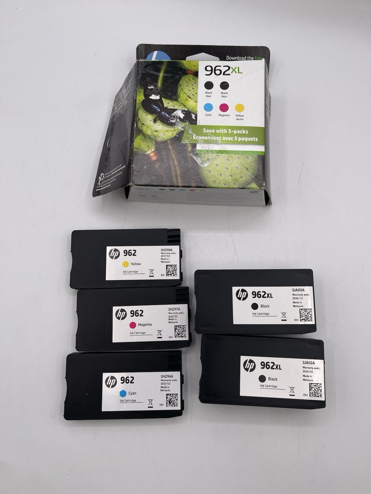 HP 962XL 5-Pack Original Ink Cartridges Black Cyan Magenta Yellow New Exp 05/26