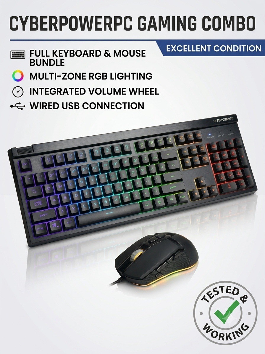 CyberPowerPC RGB Gaming Keyboard & Side Button Mouse Combo Set | Tested Working