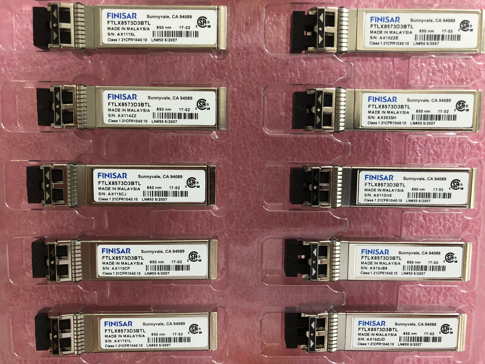Finisar FTLX8573D3BTL SFP-10GASE-SR 850nm LC MMF I-Temp