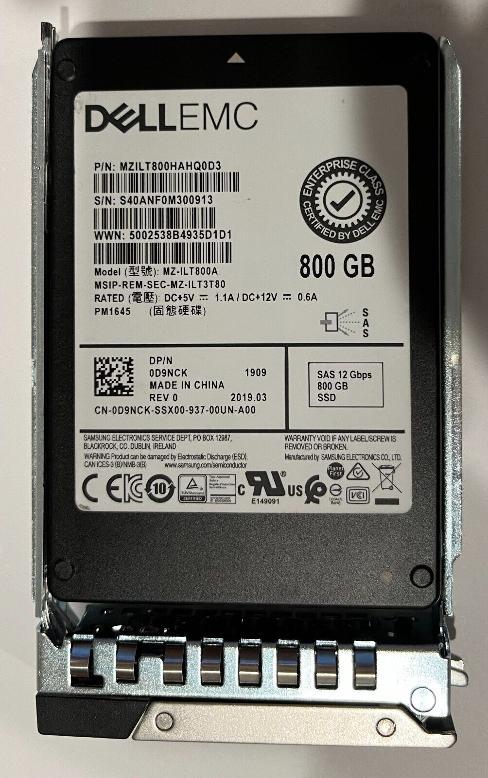 D9NCK DELL 800GB SAS 2.5 12Gbs SSD SAMSUNG MIXED USE PM1645 MZ-ILT800A R640 NEW