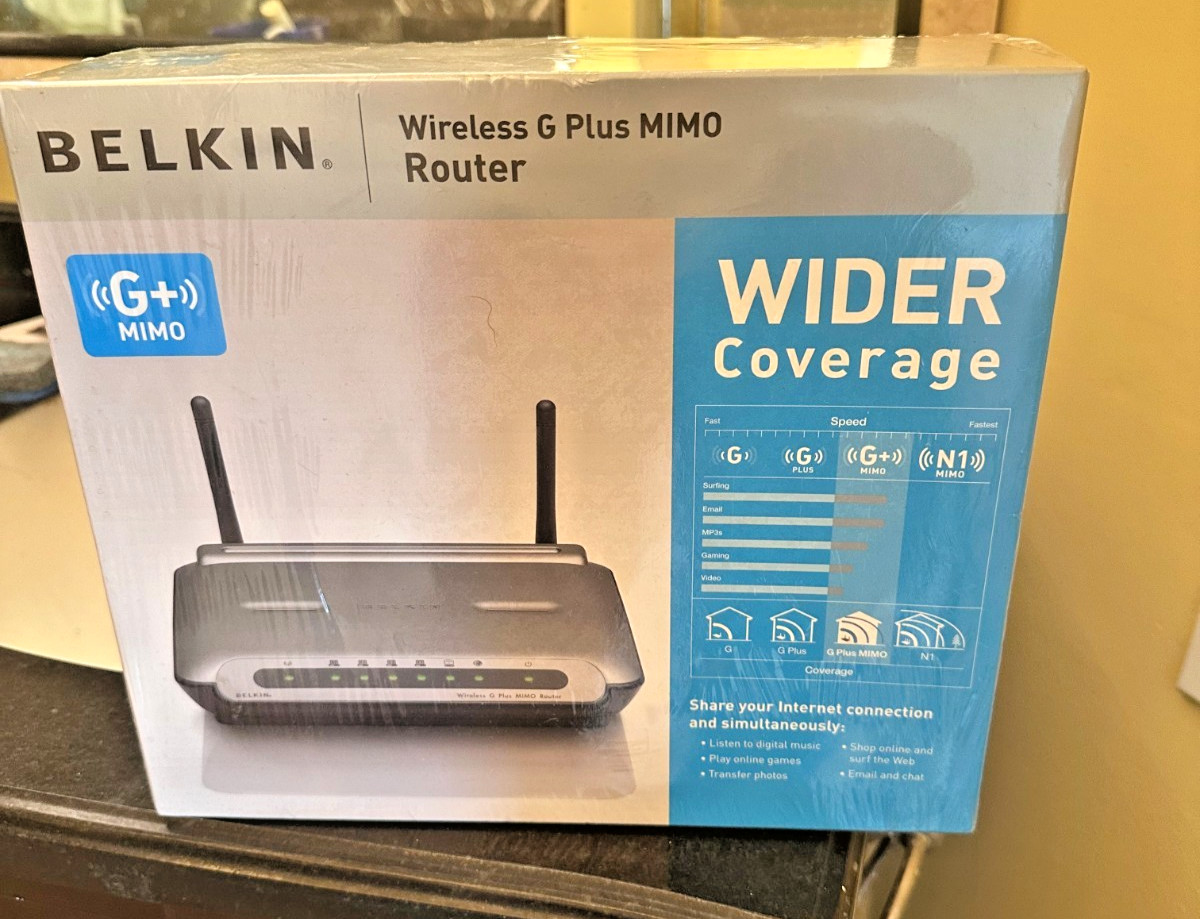 BRAND NEW Belkin Wireless G Plus MIMO Router Wi-Fi 802.11b/g Ethernet RJ-45 Gray
