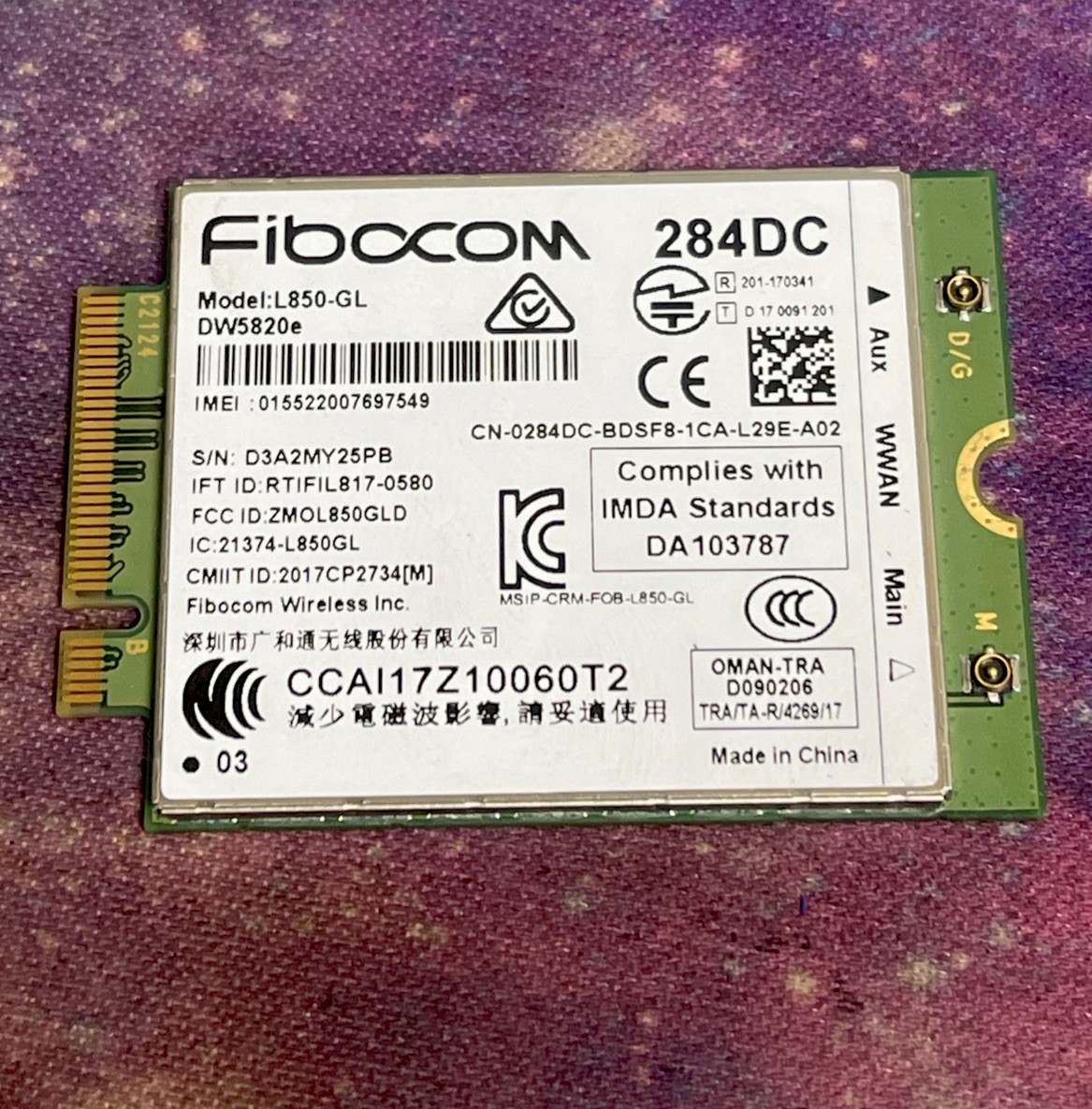 284DC Dell DW5820e Fibocom L850 GL LTE WCDMA 4G WWAN CELLULAR Card Module S16