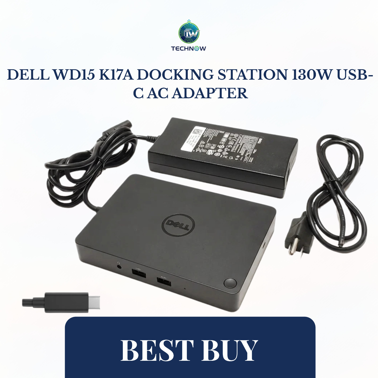 Dell WD15 K17A Docking Station 130W USB-C AC Adapter